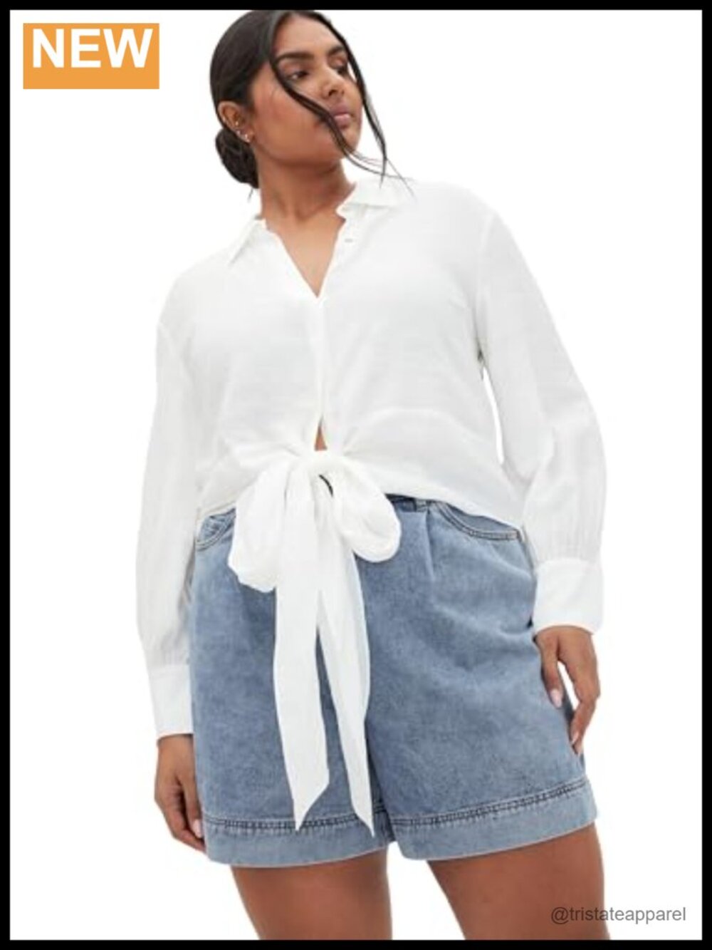 Plus Size Collared Blouse Long Sleeve Relaxed Fit Button Down Shirt
